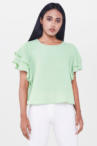 Sea Green Tiered Ruffle Sleeve Top