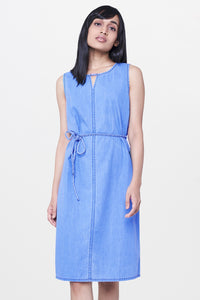 Denim Dress With Braided Belt