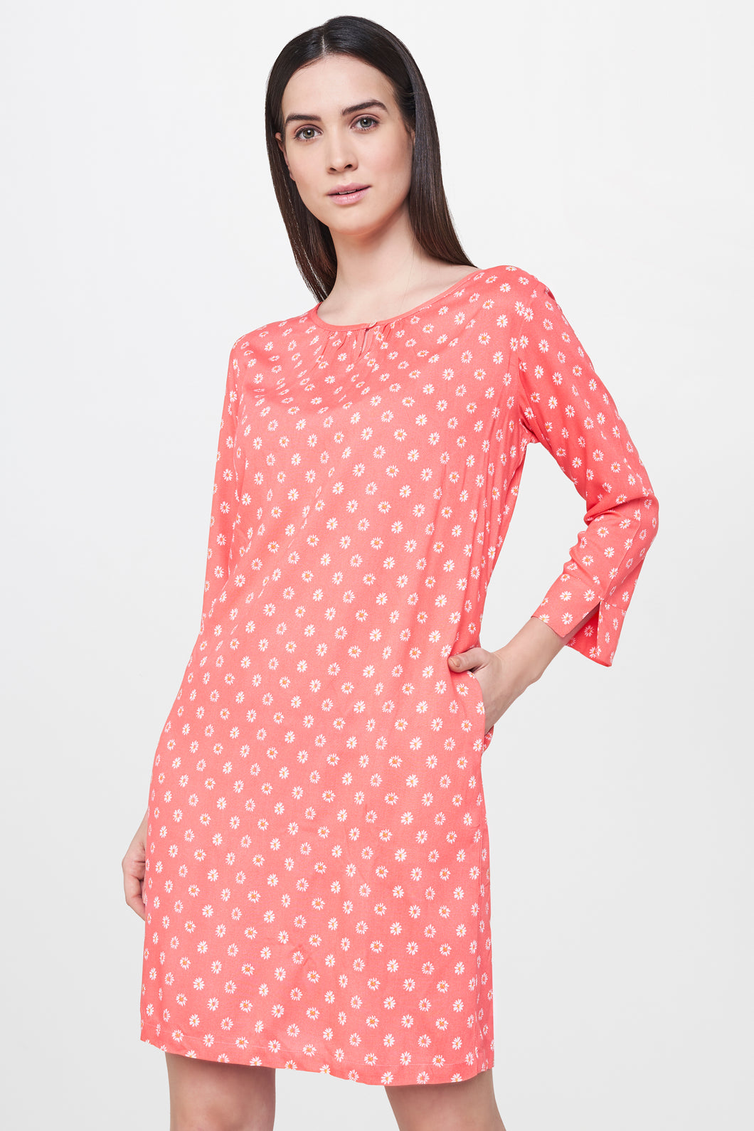 Coral Floral Shift Dress