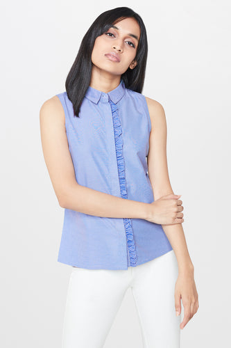 Blue Pinstripe Sleeveless Shirt