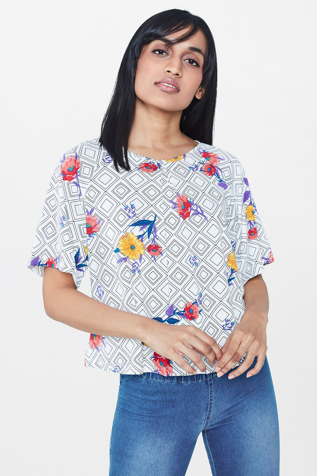 Off White Geo Floral Crop Top