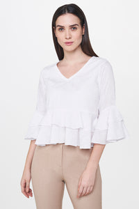 White Ruffled Sleeves Crop Top