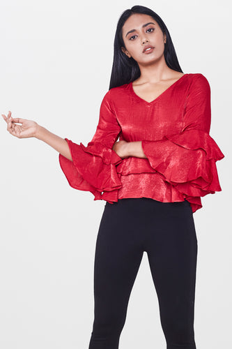 Red Ruffle High-Low Crop Top