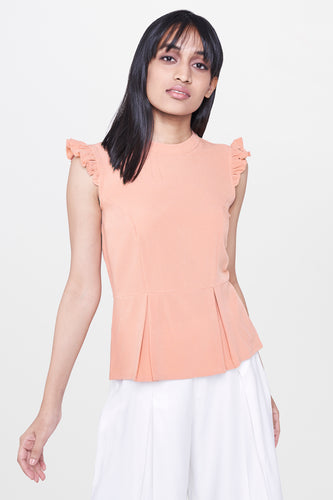 Peach Front Pleated Peplum Top