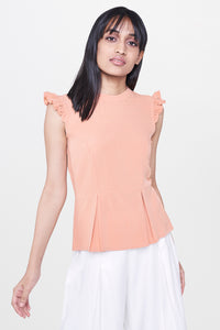 Peach Front Pleated Peplum Top