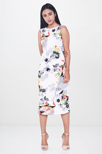 White Geo Floral Midi Dress