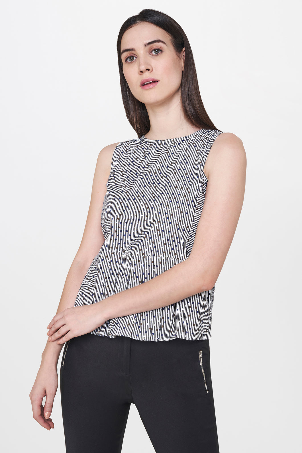 Blue Sleeveless Peplum Top