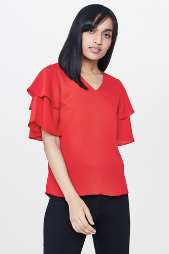 Red Ruffle Sleeve Top