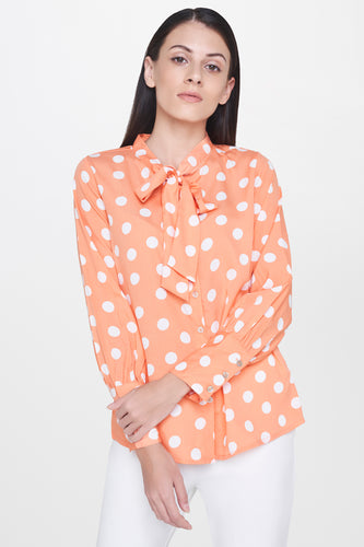 Peach Polka Dot Tie-Up Top