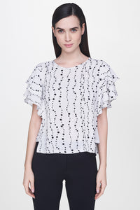 White Dotted Ruffle Top