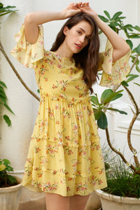 Yellow Floral Short Dress