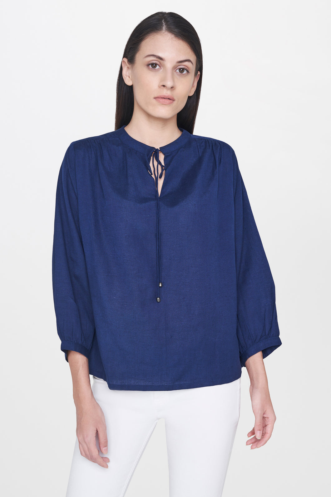 Navy Front Tie-Up Top