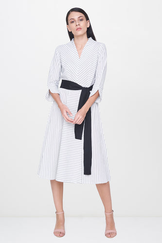 White & Black Belted Dress