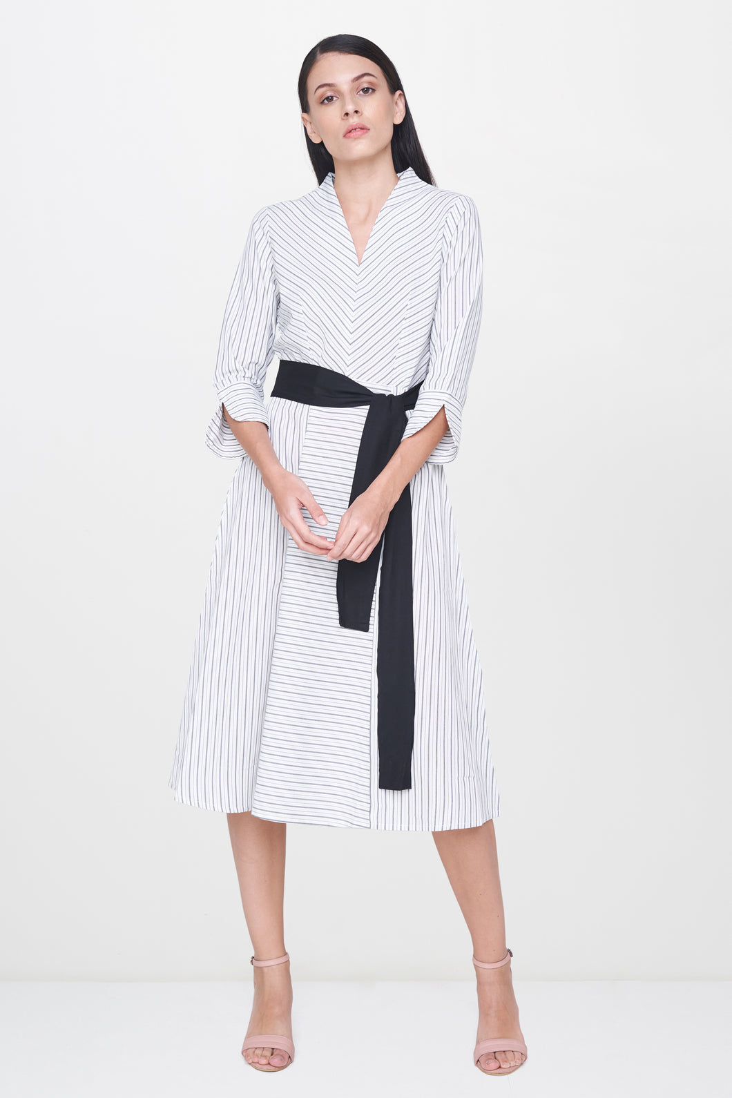 White & Black Belted Dress