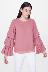 Rose Pink Tiered Sleeve Top
