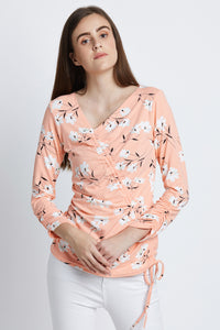 Pink Floral Print Ruched Top